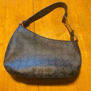 Guess Baguette Shoulder Bag Women Small Black Excellent Quattro G Logo Print